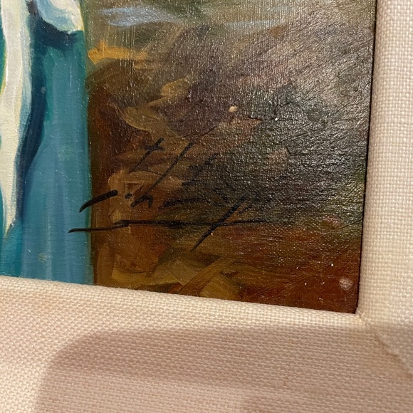 Painting Mother & Child Next to the Ocean, Signed Art By L. Espi, Circa 1987 - Picture 9 of 10